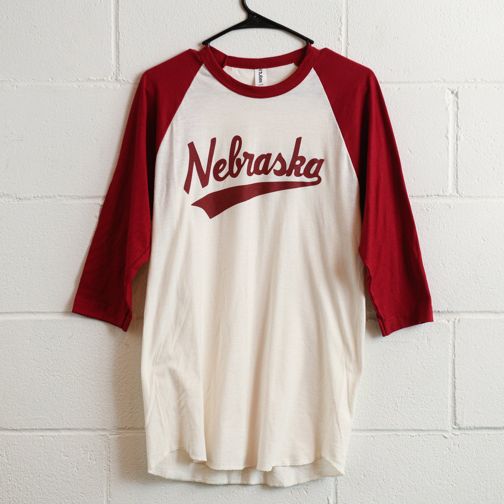 Nebraska Classic Vintage White and Red Baseball T – Omaha Screen Co