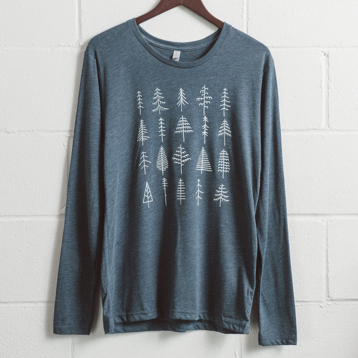 Pine Trees | Heather Blue Long Sleeve