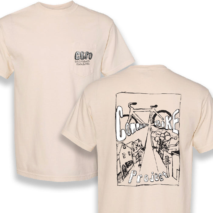 Community Bike Project hand drawn - Ivory Pocket T
